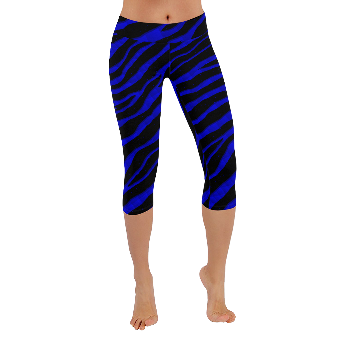 Ripped SpaceTime Stripes - Blue Women's Low Rise Capri Leggings (Invisible Stitch) (Model L08)