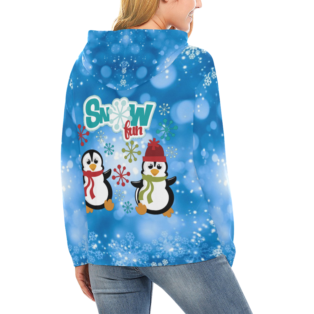 Snow Fun Penguins All Over Print Hoodie for Women (USA Size) (Model H13)