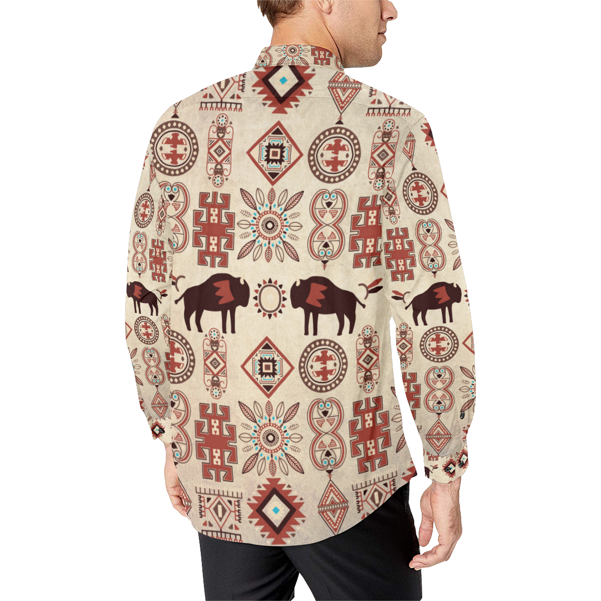 American Native Buffalo Men's All Over Print Casual Dress Shirt (Model T61)