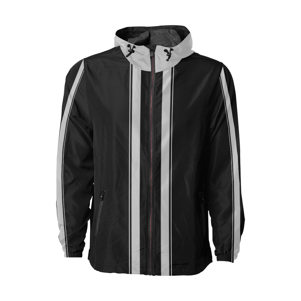 Race Car Stripes Black and Silver Unisex All Over Print Windbreaker (Model H23)
