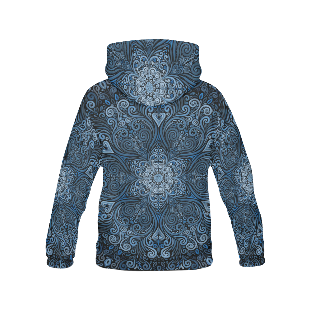 Blue Mandala Ornate Pattern 3D effect All Over Print Hoodie for Women (USA Size) (Model H13)