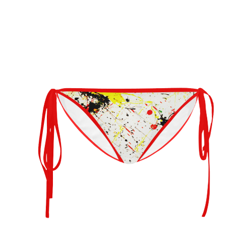Yellow & Black Paint Splatter (Red Straps) Custom Bikini Swimsuit Bottom