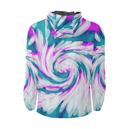 Turquoise Pink Tie Dye Swirl Abstract Unisex All Over Print Windbreaker (Model H23)