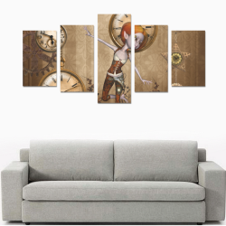 Steampunk girl, clocks and gears Canvas Print Sets C (No Frame)