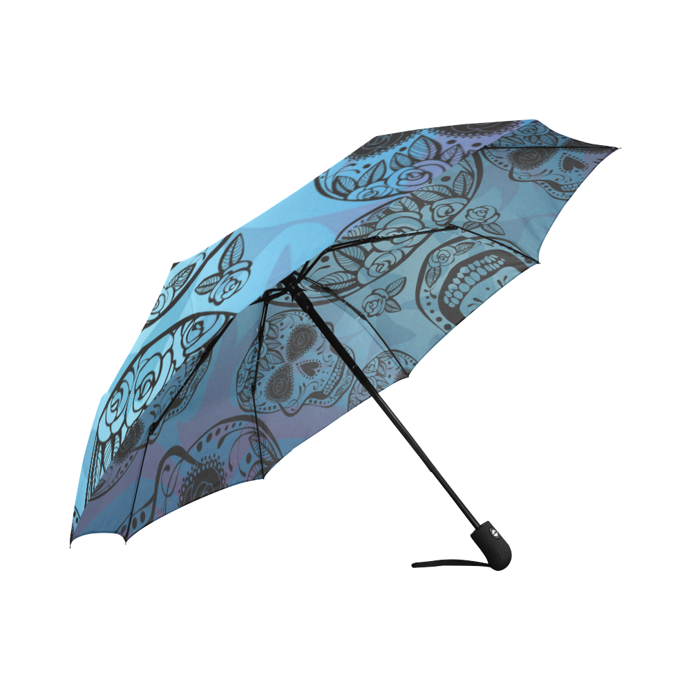Blue-Sugar-Skull-Stripe Umbrella Auto-Foldable Umbrella (Model U04)
