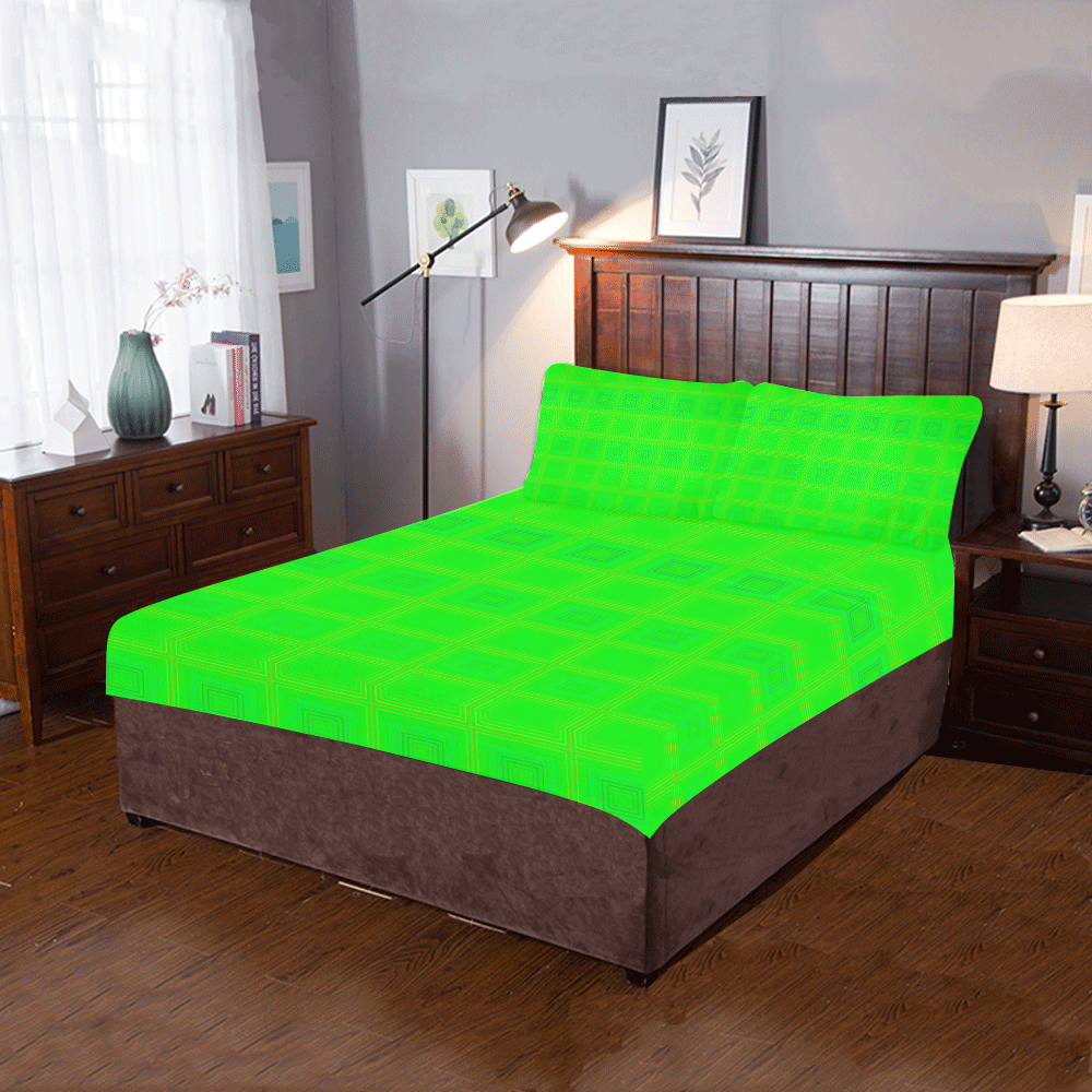Green multicolored multiple squares 3-Piece Bedding Set