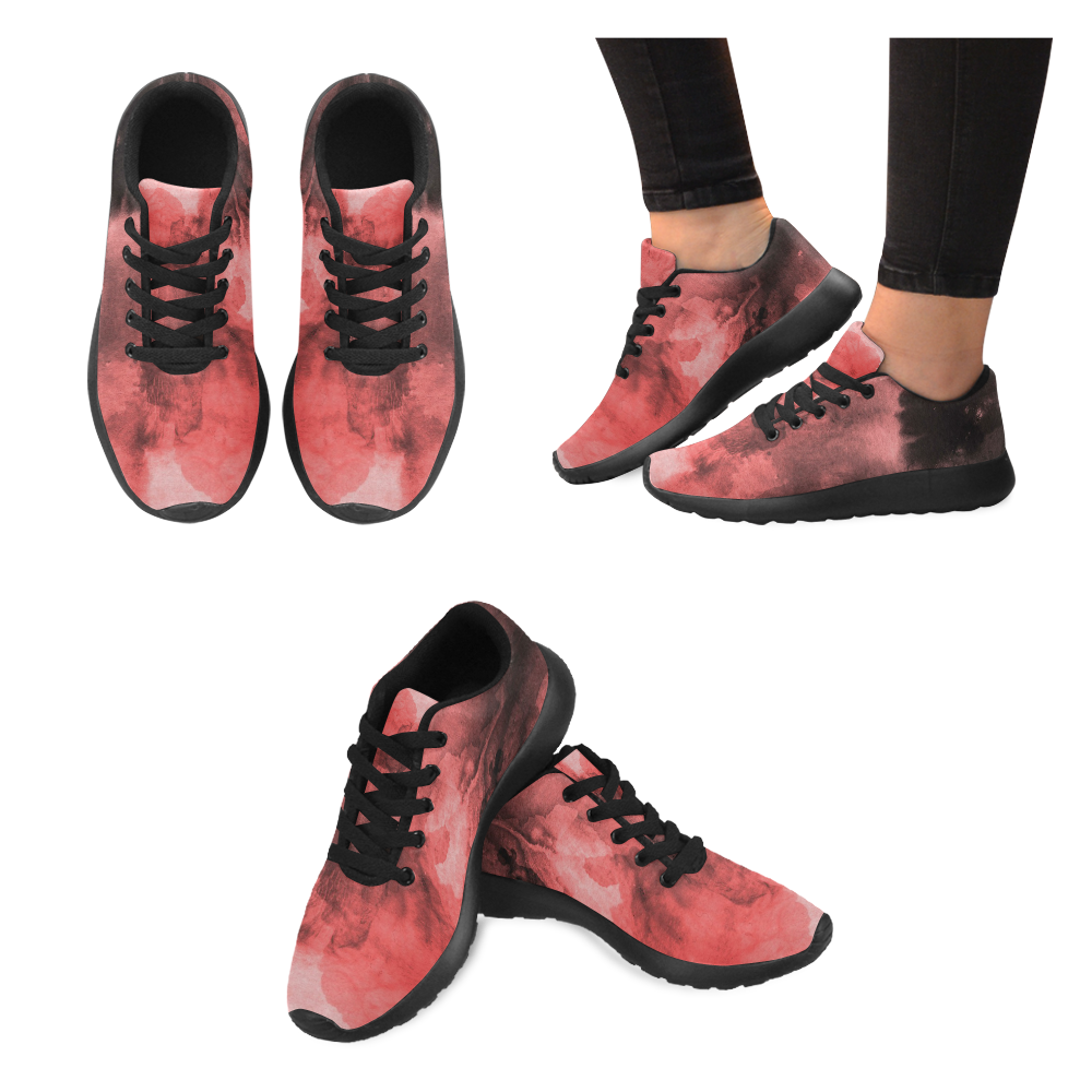 Red and Black Watercolour Women’s Running Shoes (Model 020)