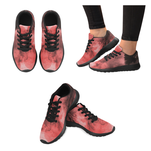 Red and Black Watercolour Women’s Running Shoes (Model 020)