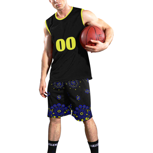 blue yellow bandana shorts black top All Over Print Basketball Uniform