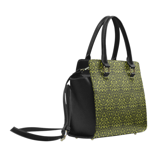 Green vintage pattern on a black background Classic Shoulder Handbag (Model 1653)