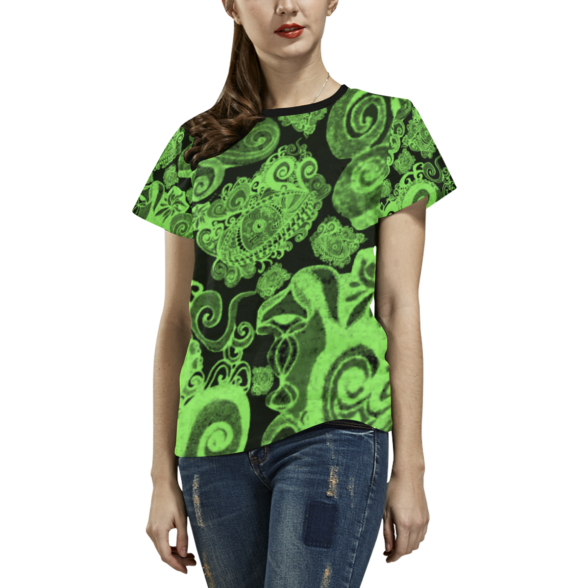 Your Paisley Green Eyes by Aleta All Over Print T-shirt for Women/Large Size (USA Size) (Model T40)