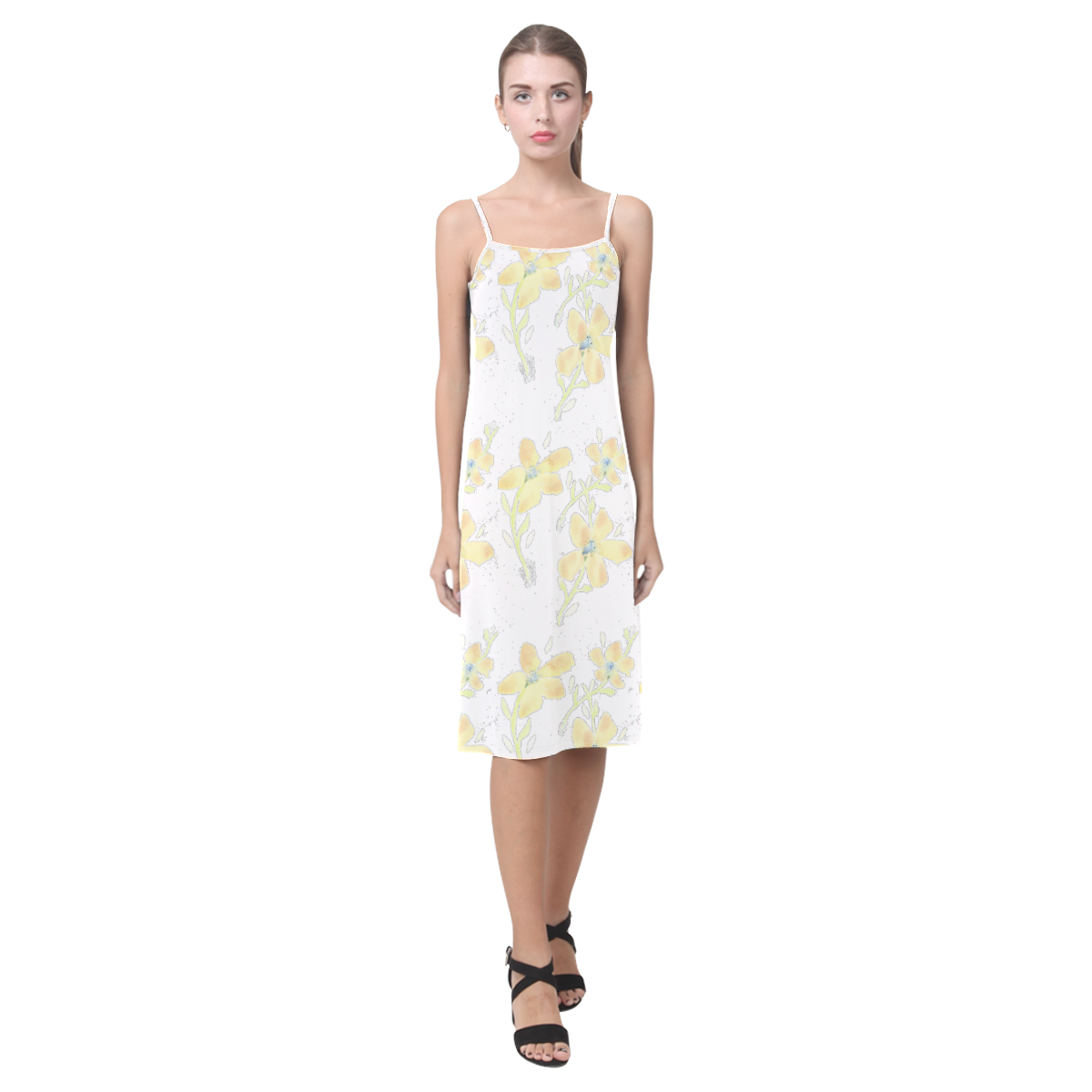 White Slip Dress with Yellow Flowers Alcestis Slip Dress (Model D05)