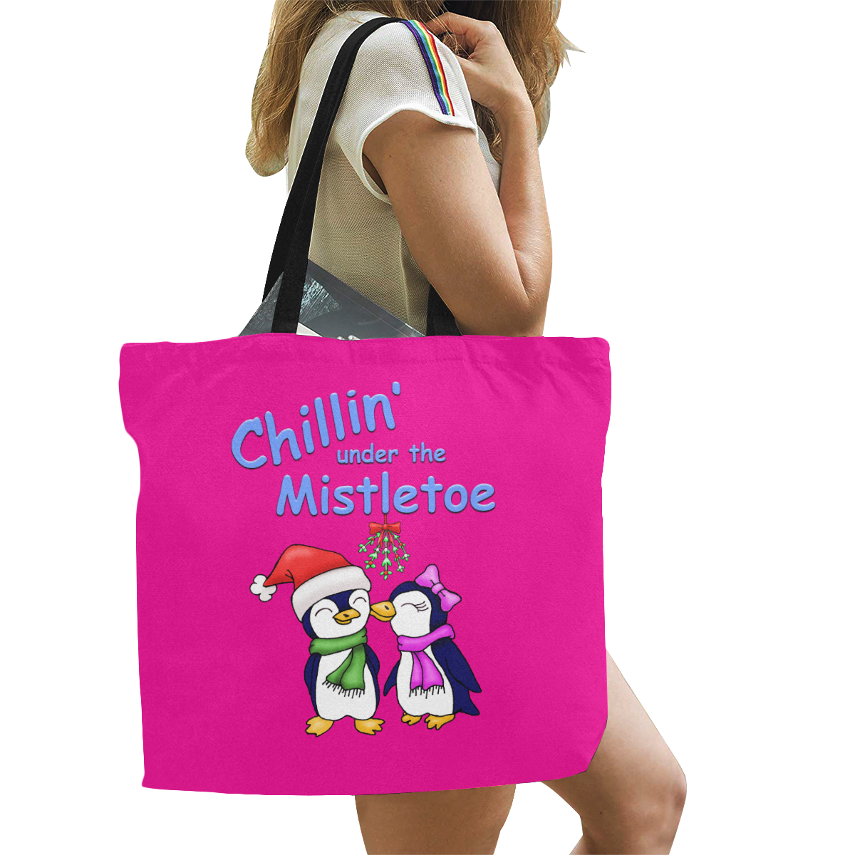 Chillin Holiday Penguins All Over Print Canvas Tote Bag/Large (Model 1699)