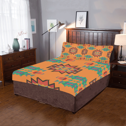 Misc shapes on an orange background 3-Piece Bedding Set