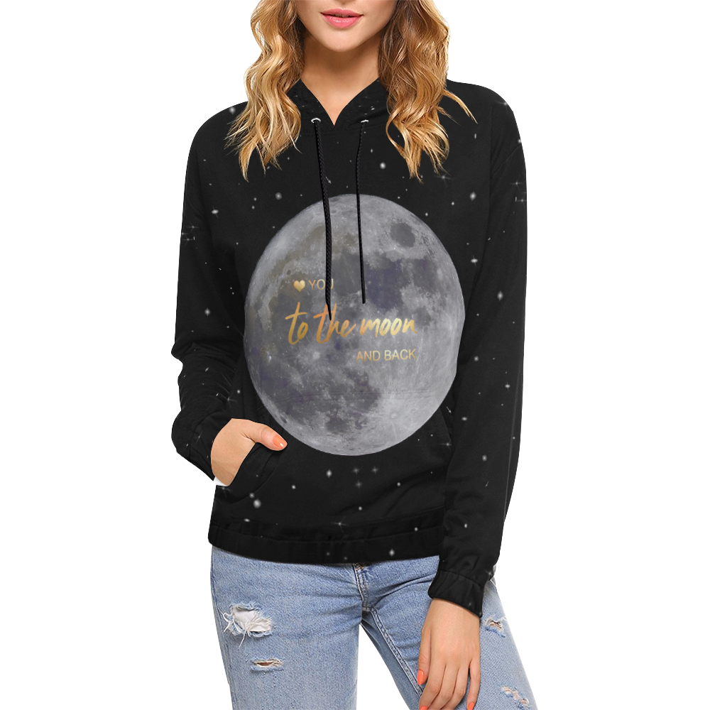 TO THE MOON AND BACK All Over Print Hoodie for Women (USA Size) (Model H13)