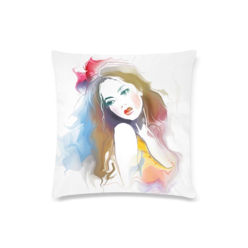 Watercolor Beautiful Girl V2 Custom Zippered Pillow Case 16"x16"(Twin Sides)