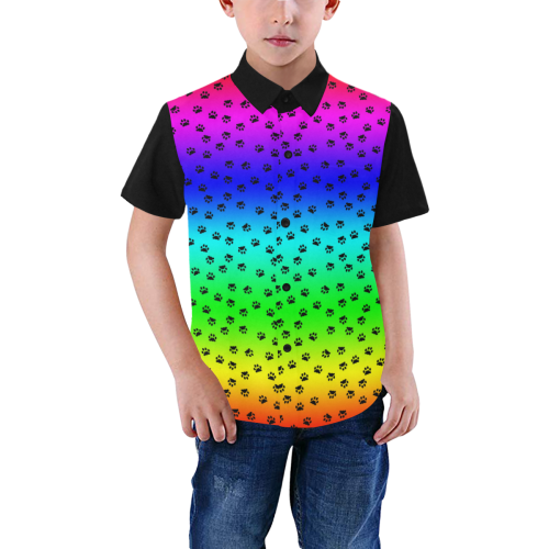 rainbow with black paws Boys' All Over Print Short Sleeve Shirt (Model T59)