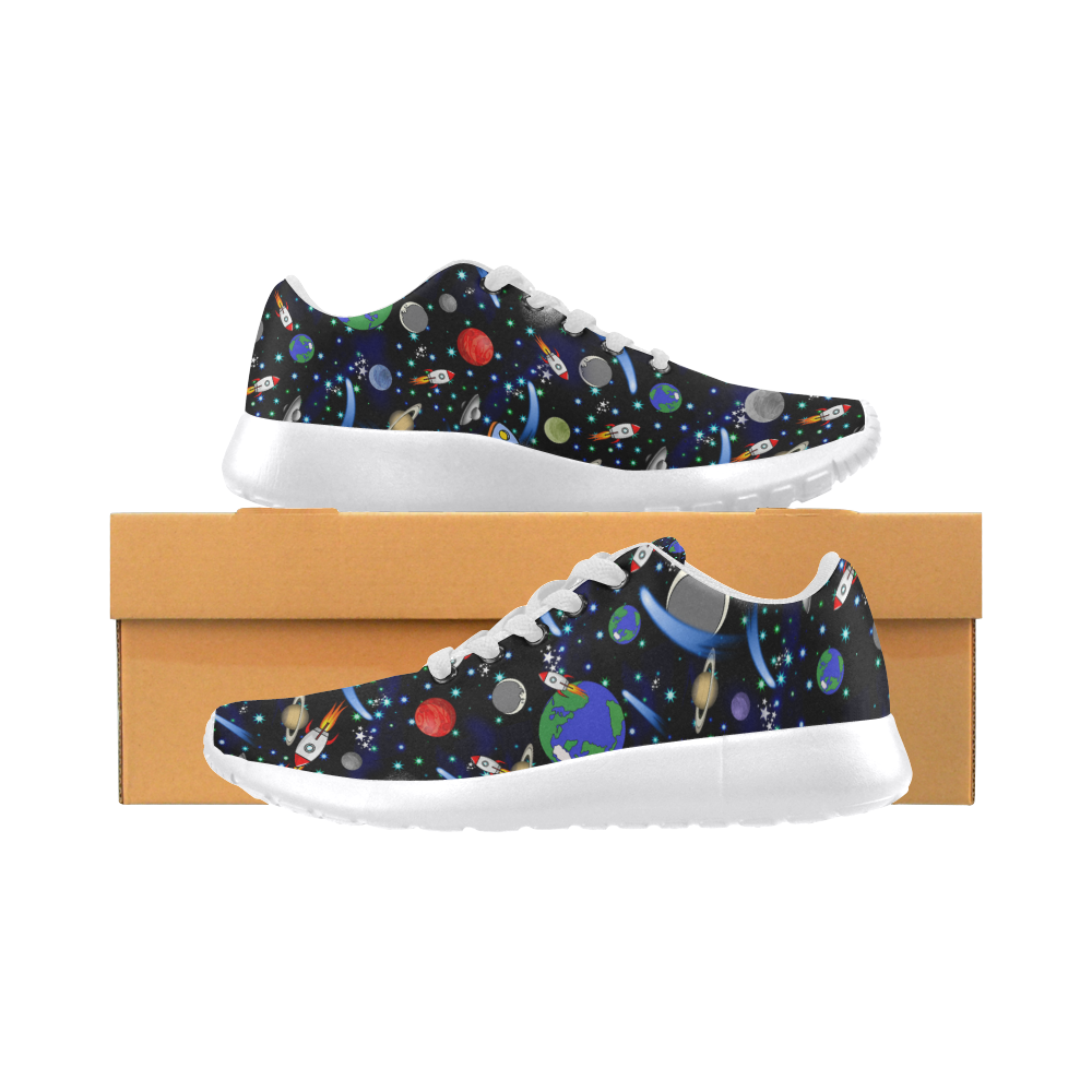 Galaxy Universe - Planets, Stars, Comets, Rockets (White Laces) Women’s Running Shoes (Model 020)