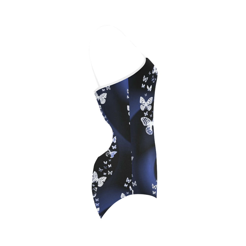 butterflies blue and mono Strap Swimsuit ( Model S05)