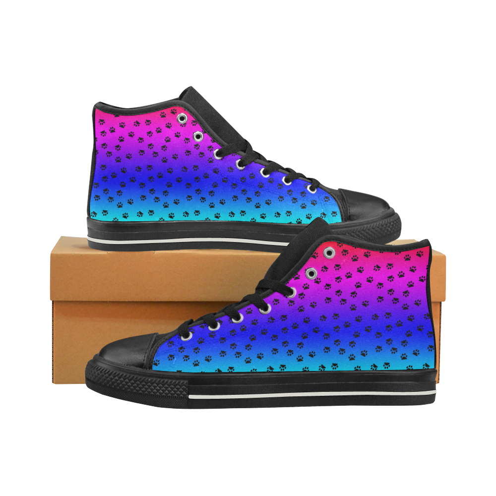 rainbow with black paws High Top Canvas Shoes for Kid (Model 017)