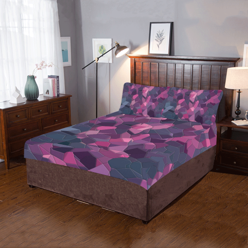 purple pink magenta mosaic #purple 3-Piece Bedding Set