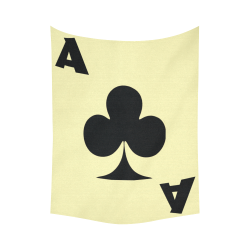 Playing Card Ace of Clubs on Yellow Cotton Linen Wall Tapestry 60"x 80"