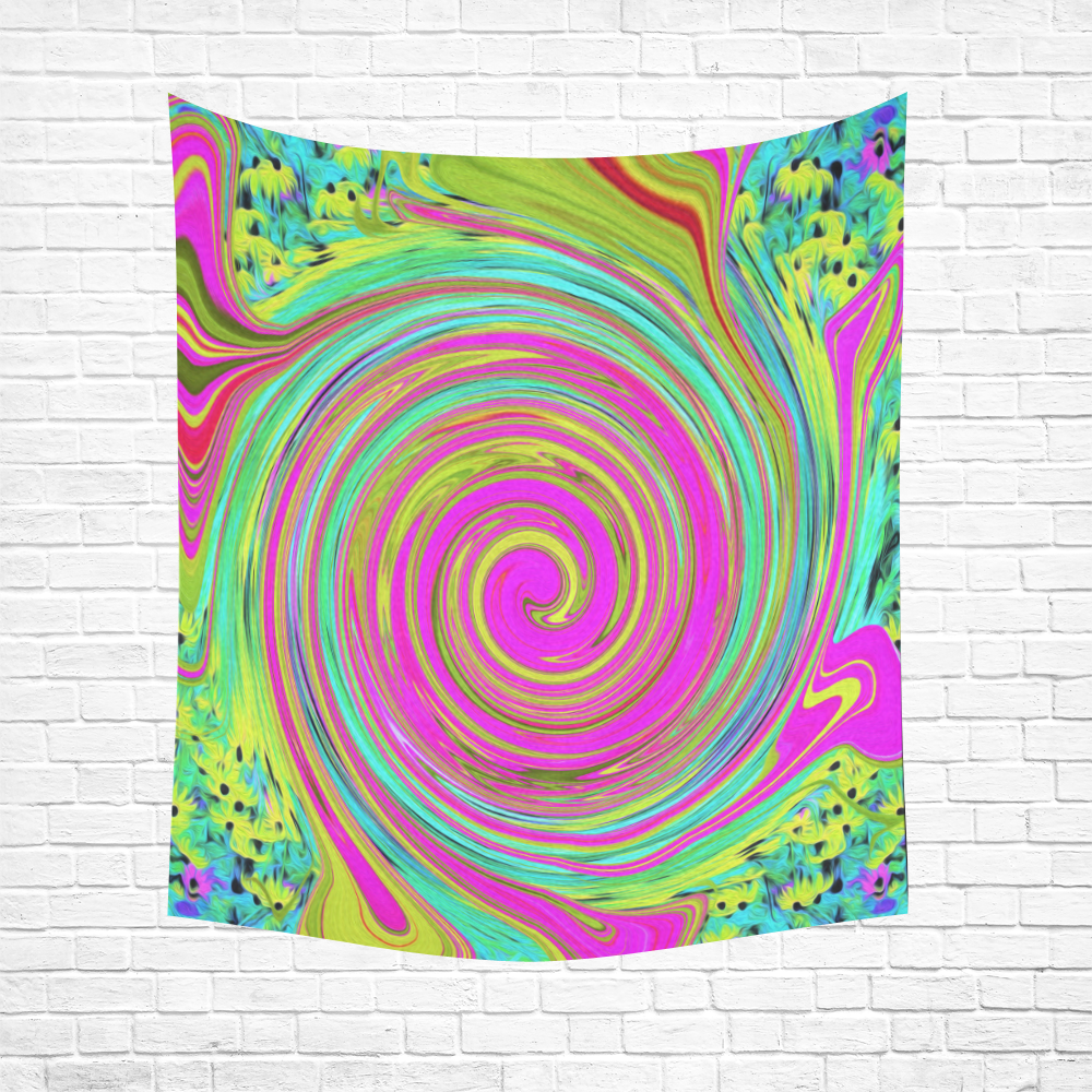 Groovy Abstract Pink Swirl Cotton Linen Wall Tapestry 51"x 60"