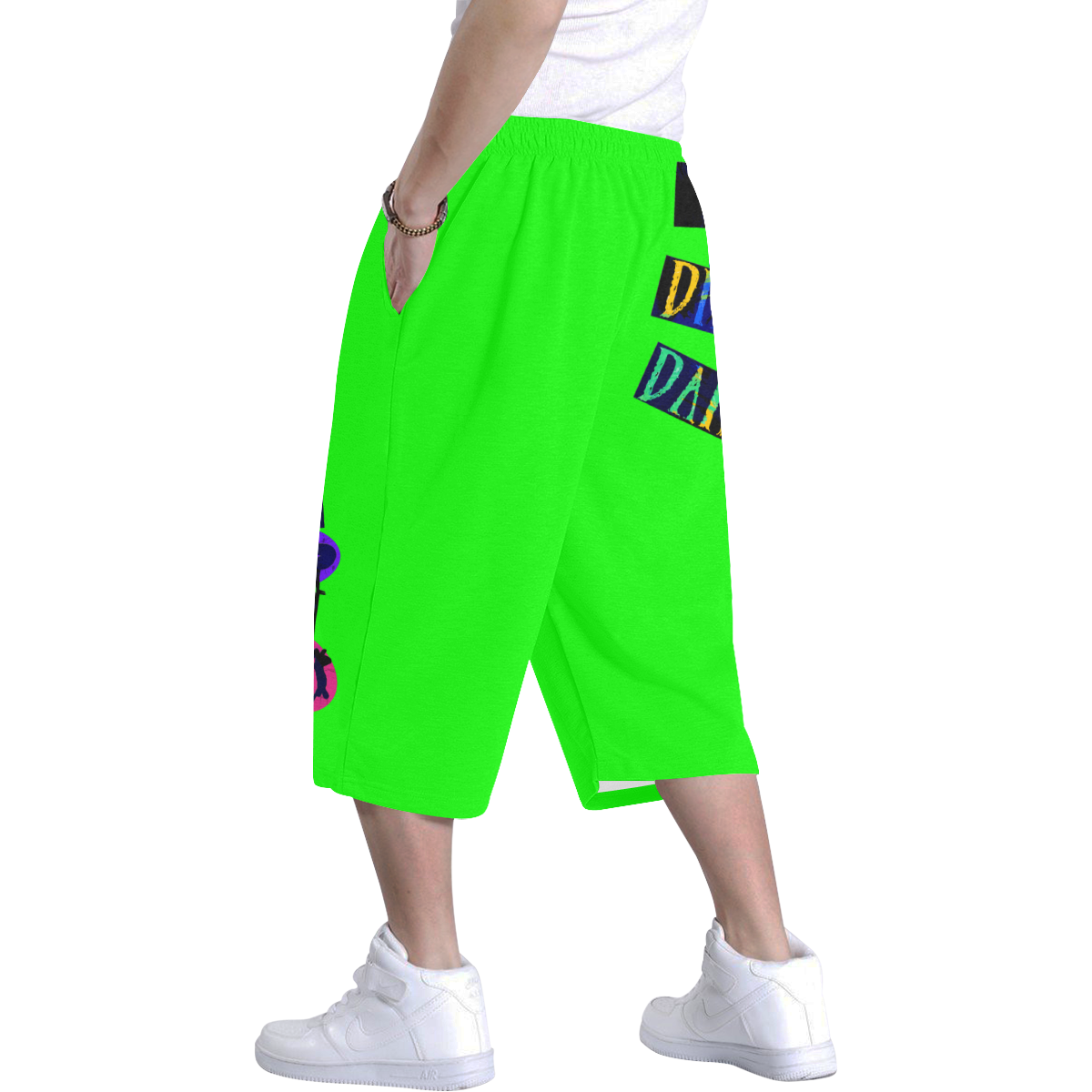 Break Dancing Colorful / Neon Green Men's All Over Print Baggy Shorts (Model L37)