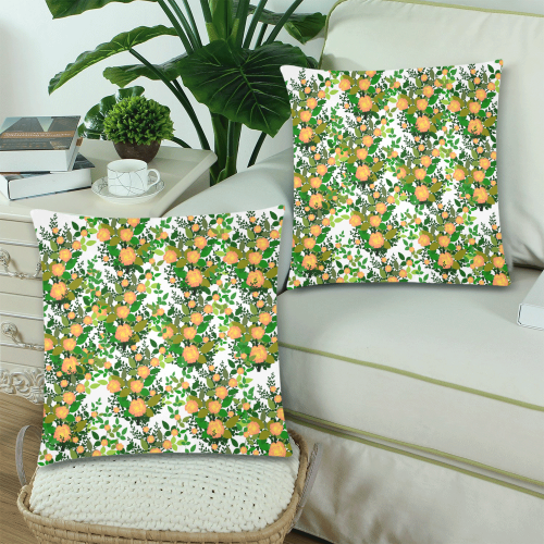 peach roses white Custom Zippered Pillow Cases 18"x 18" (Twin Sides) (Set of 2)