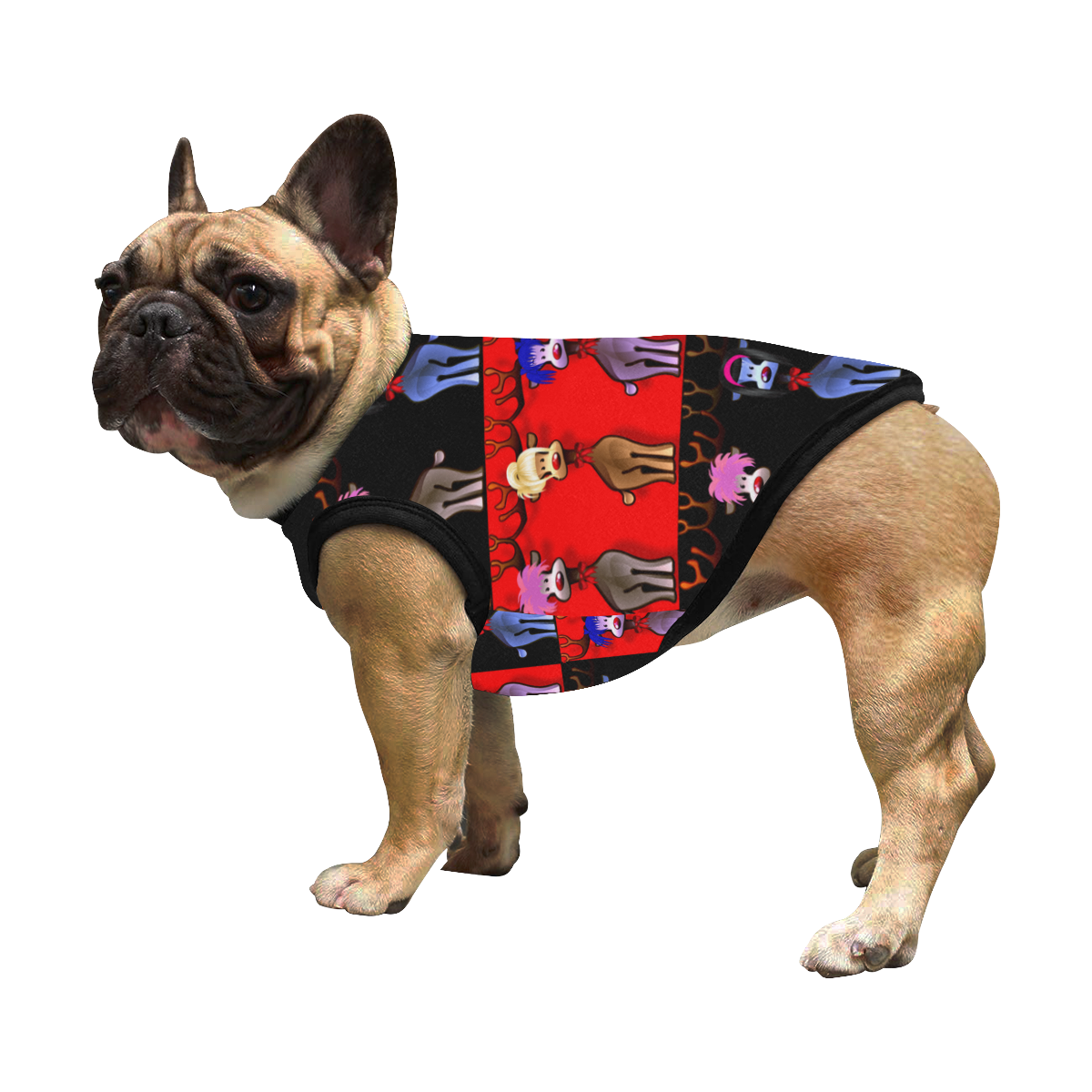 Funny Reindeer Gals on black and  red dog coat All Over Print Pet Tank Top