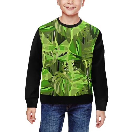 Tropical Jungle Leaves Camouflage  (Vest Style) Black All Over Print Crewneck Sweatshirt for Kids (Model H29)