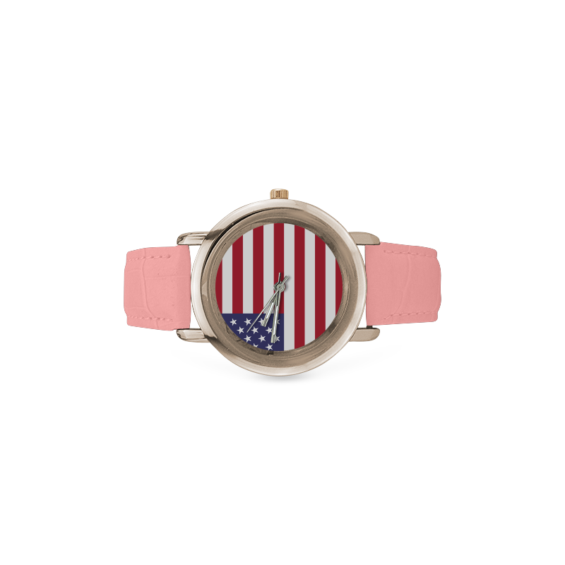 United States of America Flag Women's Rose Gold Leather Strap Watch(Model 201)