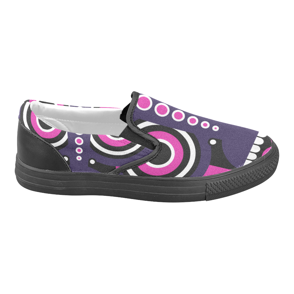 Pink Purple Tiki Tribal Men's Unusual Slip-on Canvas Shoes (Model 019)