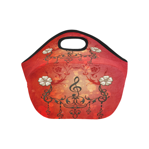Music clef with floral design Neoprene Lunch Bag/Small (Model 1669)