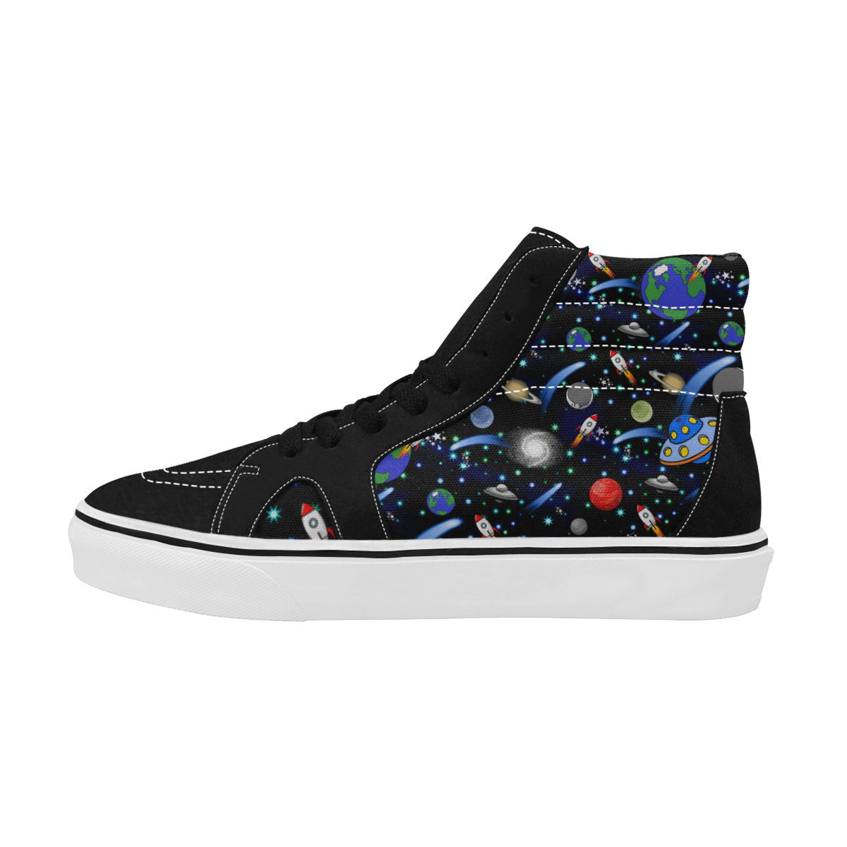 Galaxy Universe - Planets, Stars, Comets, Rockets Men's High Top Skateboarding Shoes (Model E001-1)