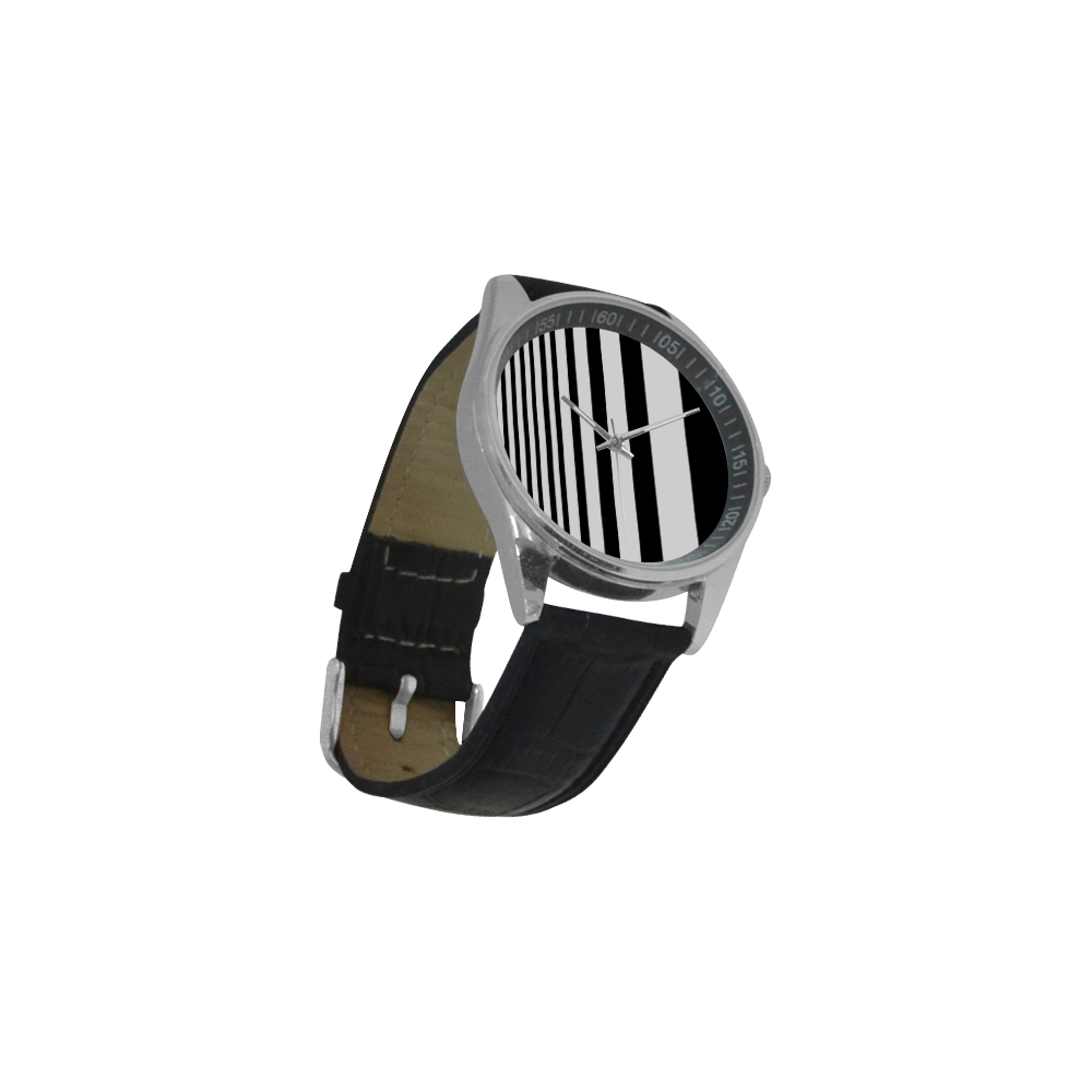 Black & White Stripes Men's Casual Leather Strap Watch(Model 211)