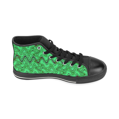 Green and Black Waves pattern design High Top Canvas Shoes for Kid (Model 017)