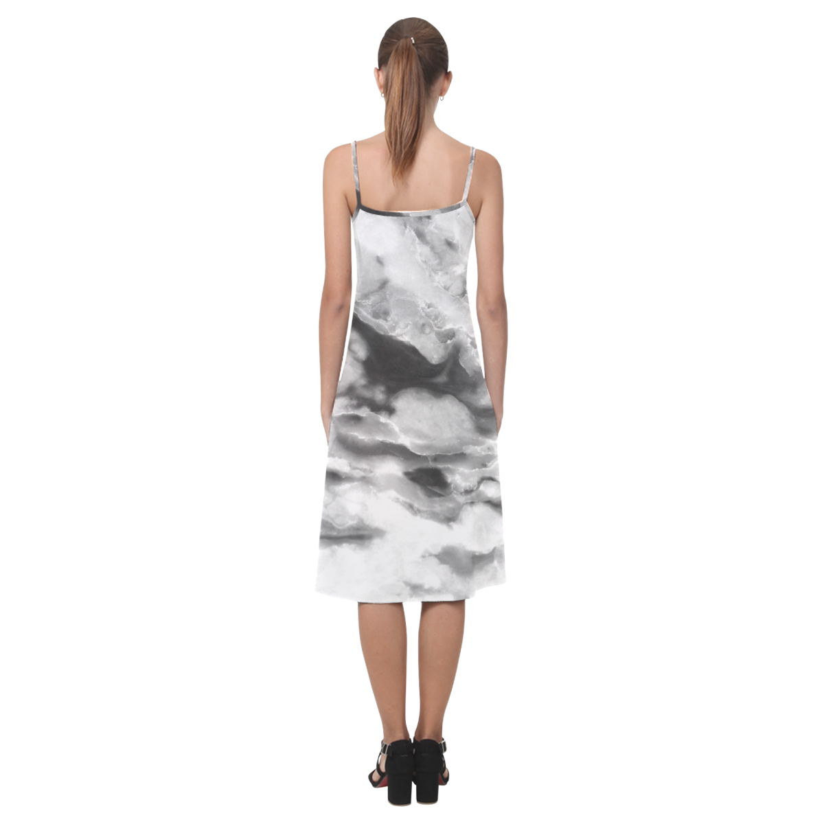 Marble Black and White Pattern Alcestis Slip Dress (Model D05)