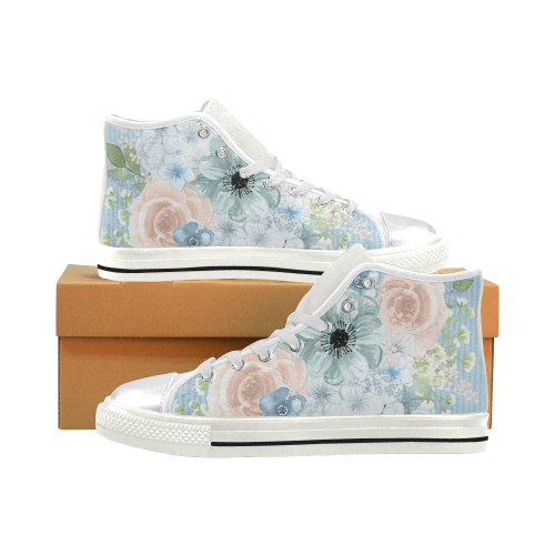 Floral Flower Shoes, Sweet Pastel Flower Women's Classic High Top Canvas Shoes (Model 017)