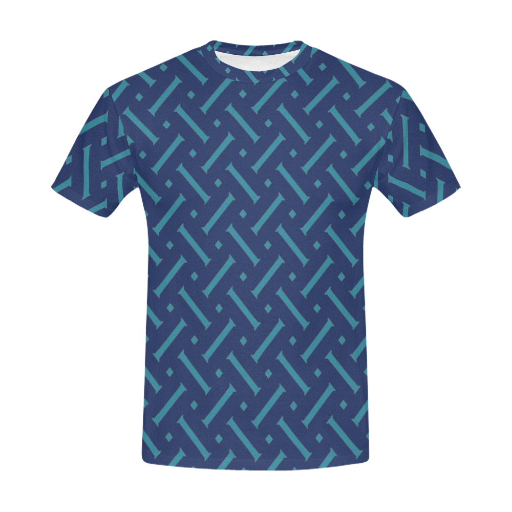 Blue Herringbone All Over Print T-Shirt for Men (USA Size) (Model T40)