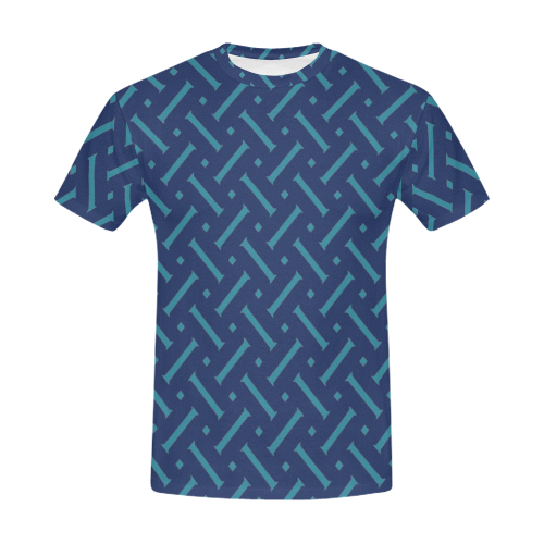 Blue Herringbone All Over Print T-Shirt for Men (USA Size) (Model T40)