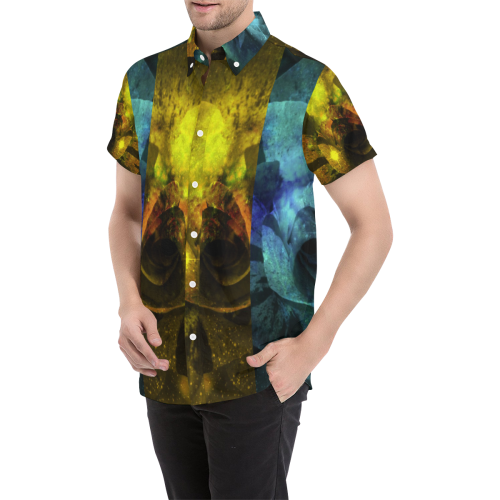 Yellow and Blue Sparkling Rose Men's All Over Print Short Sleeve Shirt (Model T53)