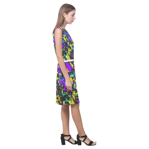 Purple yelllow squares Eos Women's Sleeveless Dress (Model D01)