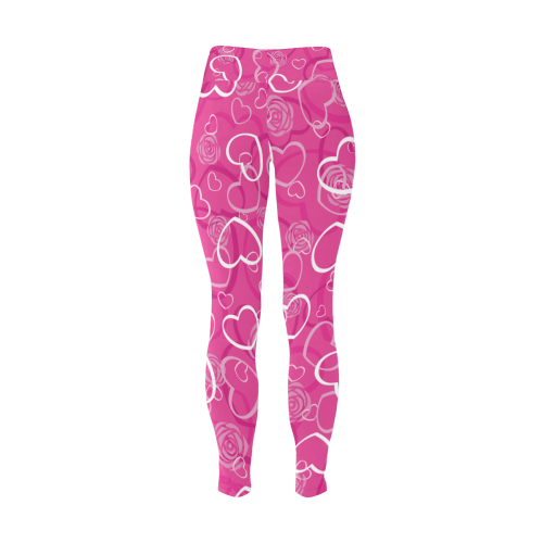 Hearts pink Women's Plus Size High Waist Leggings (Model L44)
