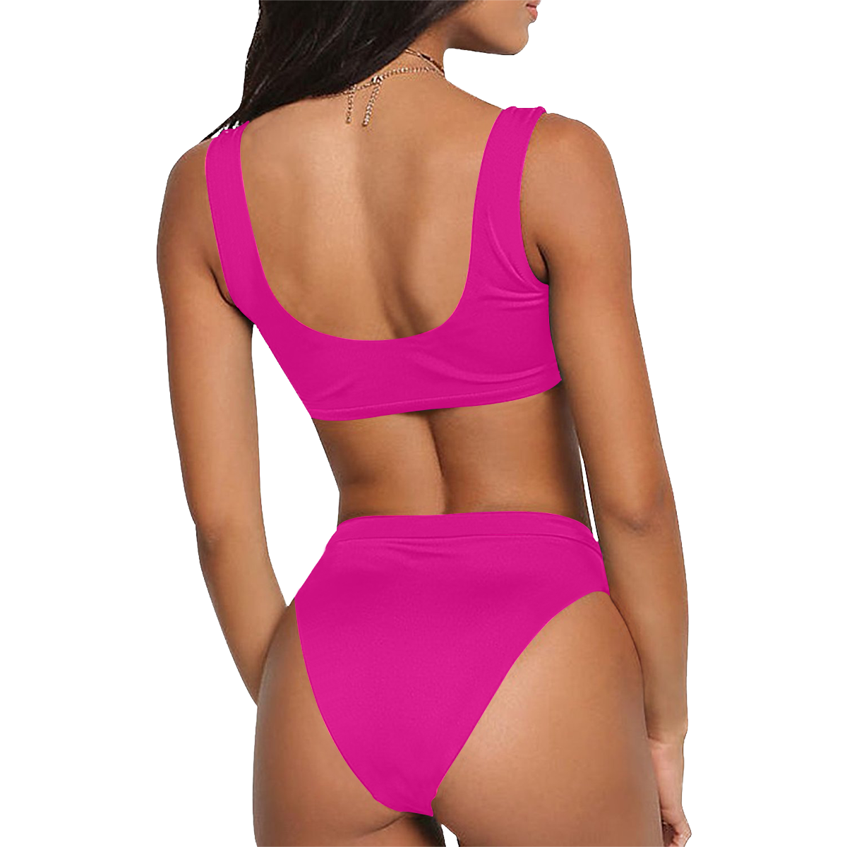 Pink Sport Top & High-Waisted Bikini Swimsuit (Model S07)