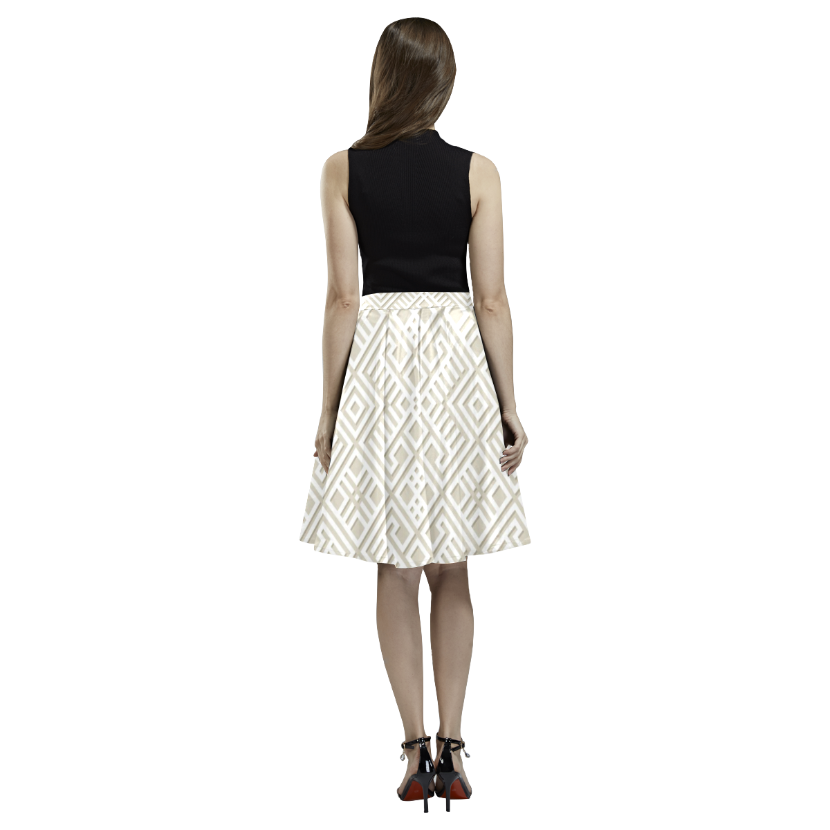 White 3D Geometric Pattern Melete Pleated Midi Skirt (Model D15)