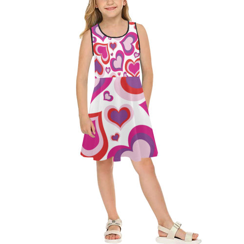 Pink hearts Girls' Sleeveless Sundress (Model D56)