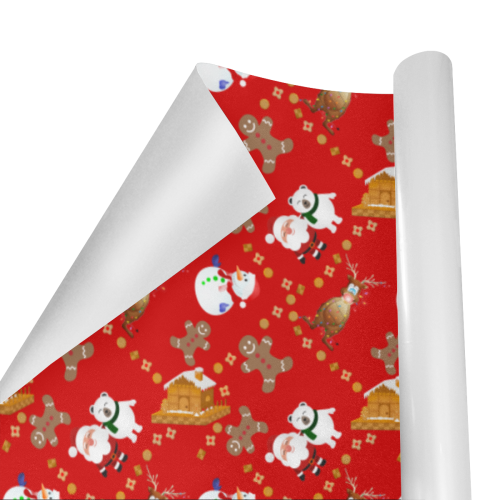 Christmas Gingerbread Snowman and Santa Claus Red Gift Wrapping Paper 58"x 23" (5 Rolls)