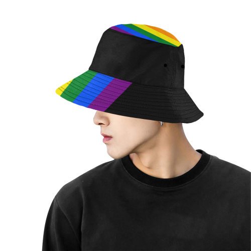 Gay Pride Rainbow Flag Stripes All Over Print Bucket Hat for Men