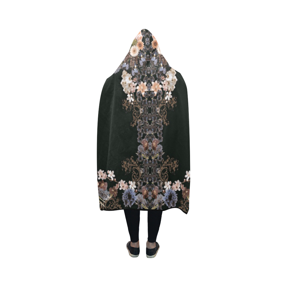 floral-black and peach Hooded Blanket 50''x40''